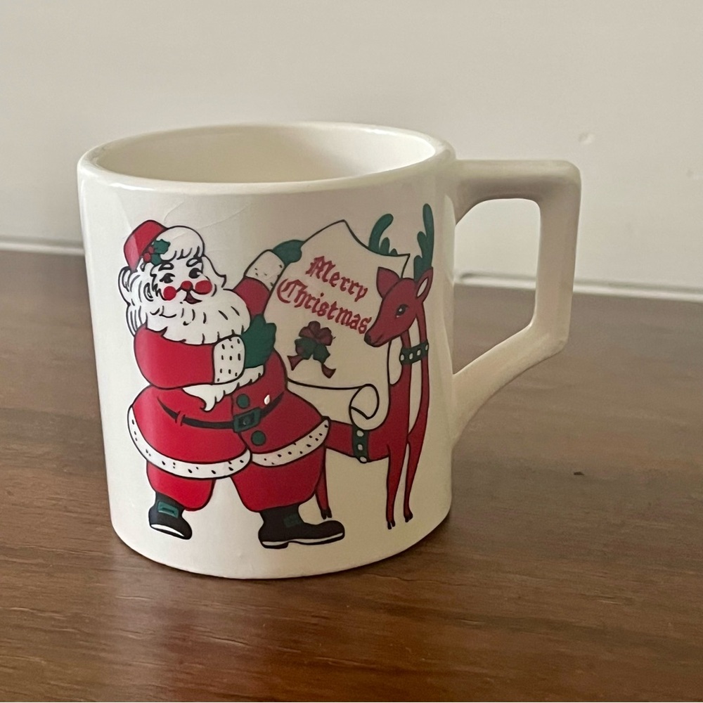 Vintage MCM Santa and Reindeer Mug